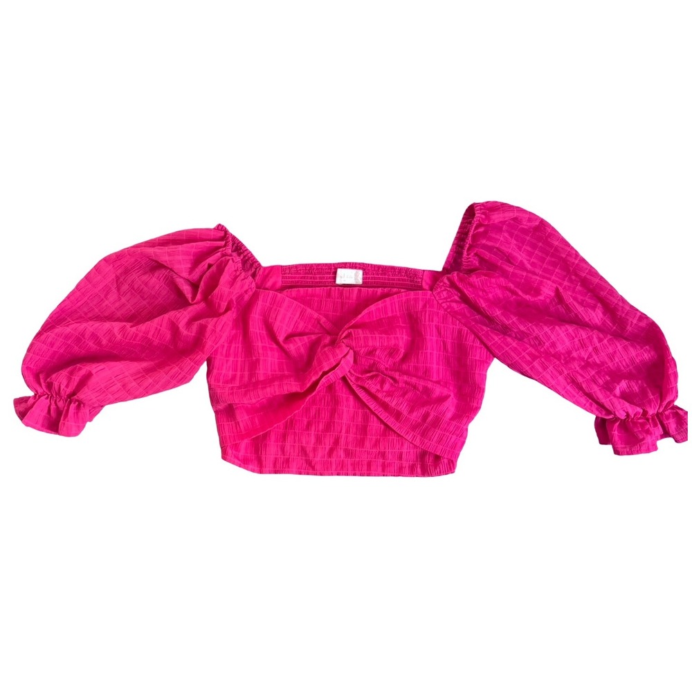 Altard State Pink‎ Crop Top Twist Front Blouse Puff Sleeve Square Neck S